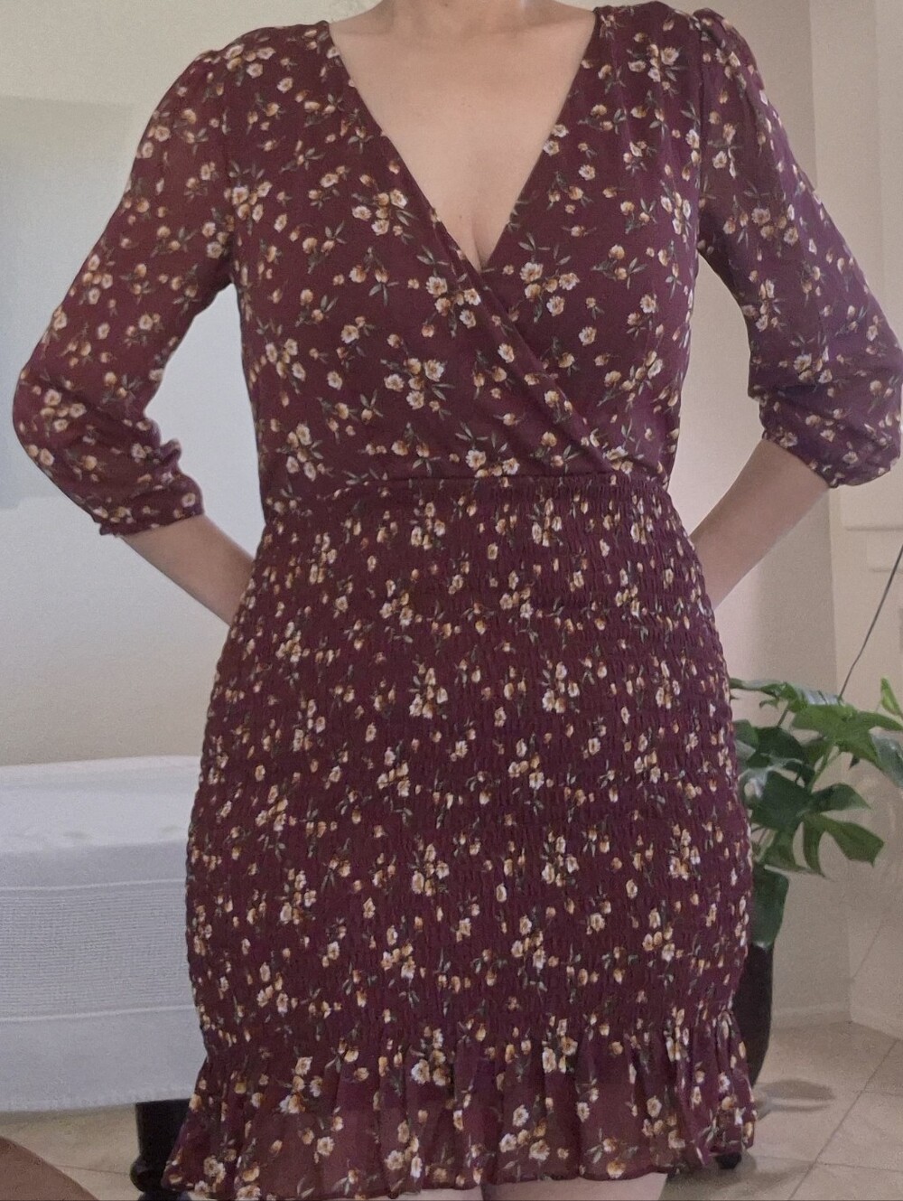 Francesca's Trixx, Wrap Top, Elastic Gather Bottom Dress Sz Large